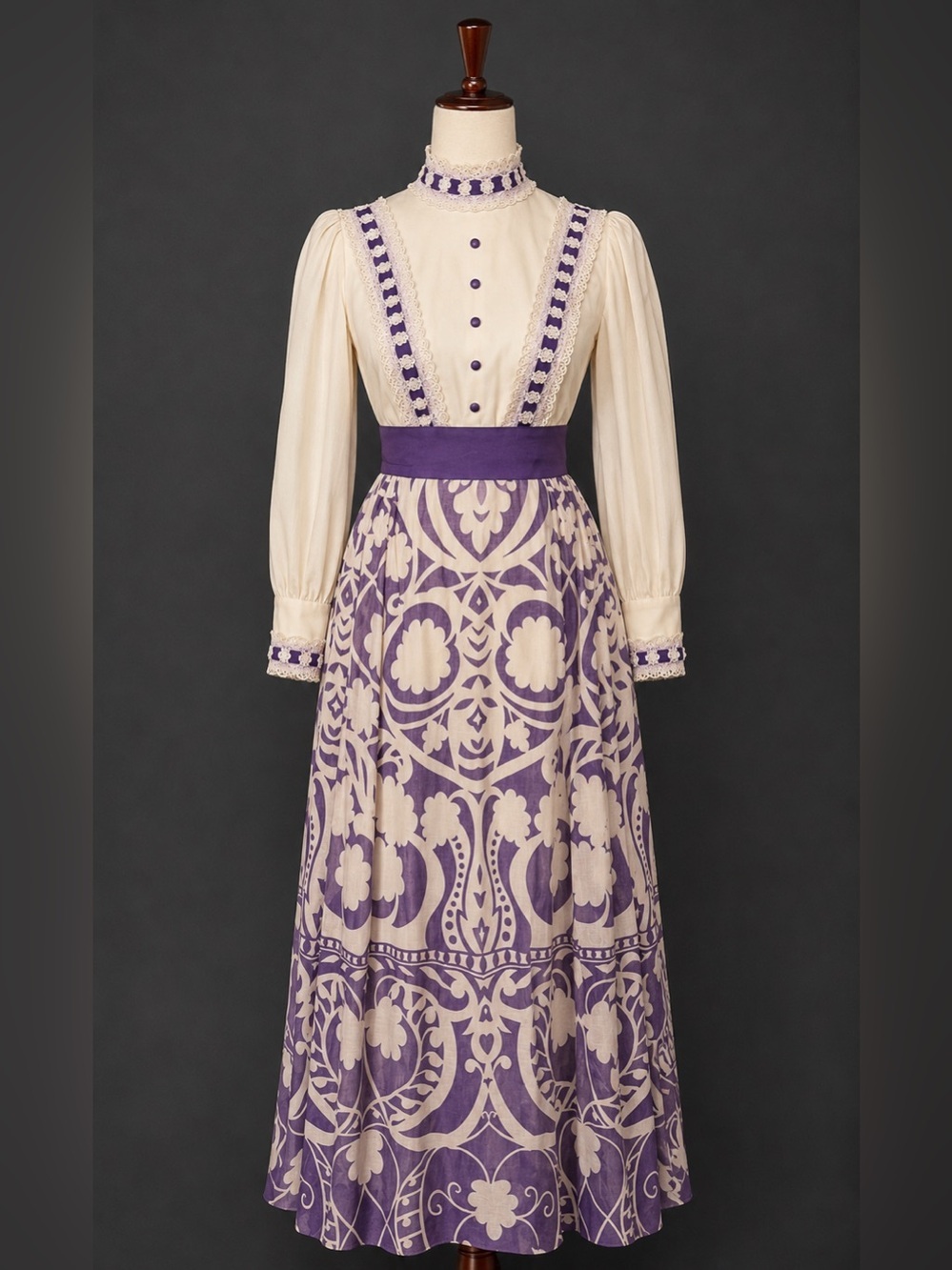 White and Purple Vintage print Maxi Dress-  XXS